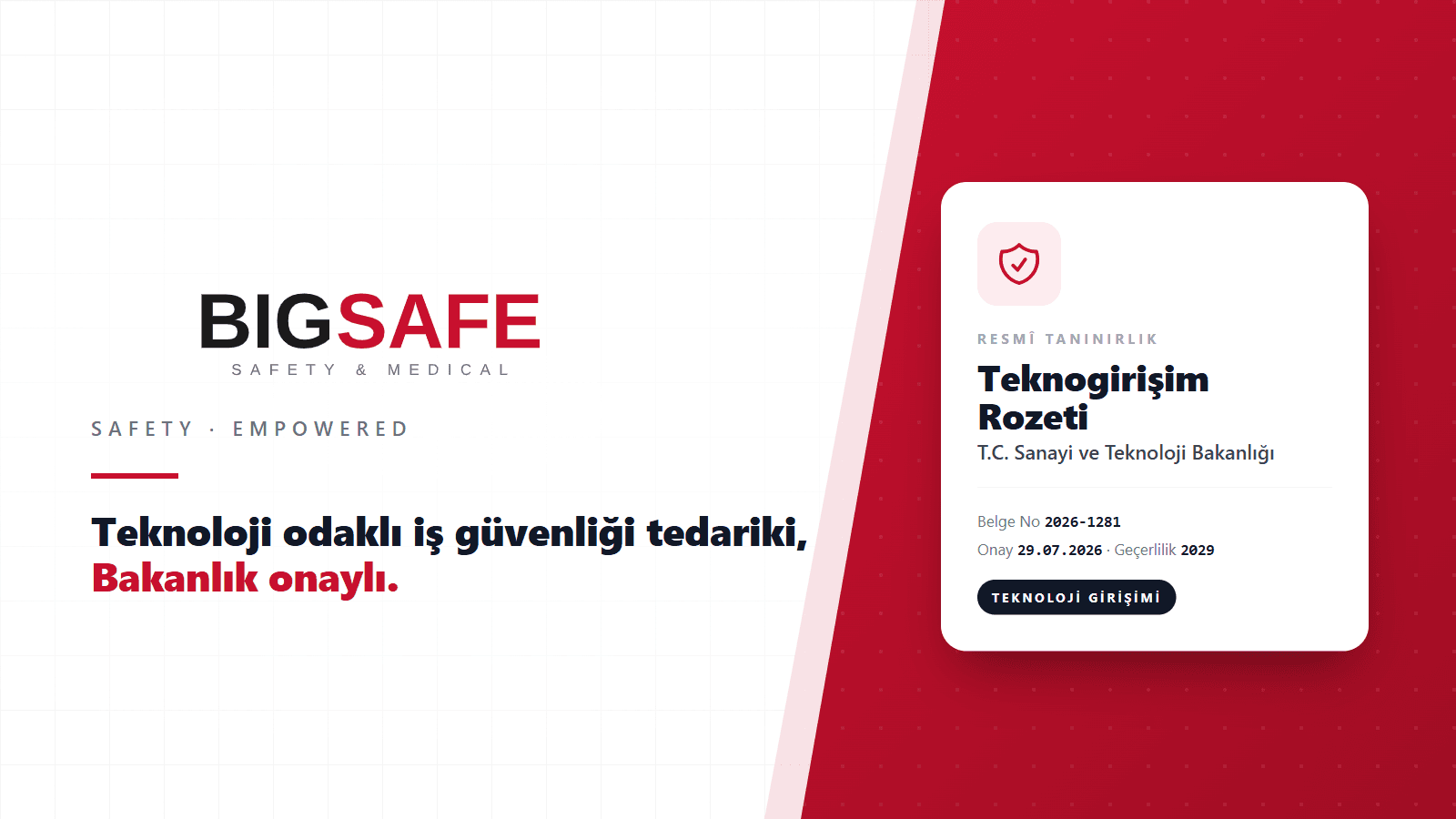 BigSafe, Sanayi ve Teknoloji Bakanlığı'ndan Teknogirişim Rozeti Aldı