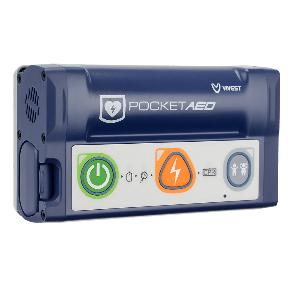 ViVest P3 Pocket AED cep boy defibrilatör önden açılı görünüm